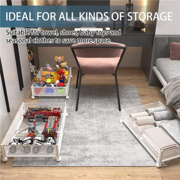 Under Bed Storage Containers, Under Bed Shoe Storage With Wheels, Foldable - Picture 5 of 6